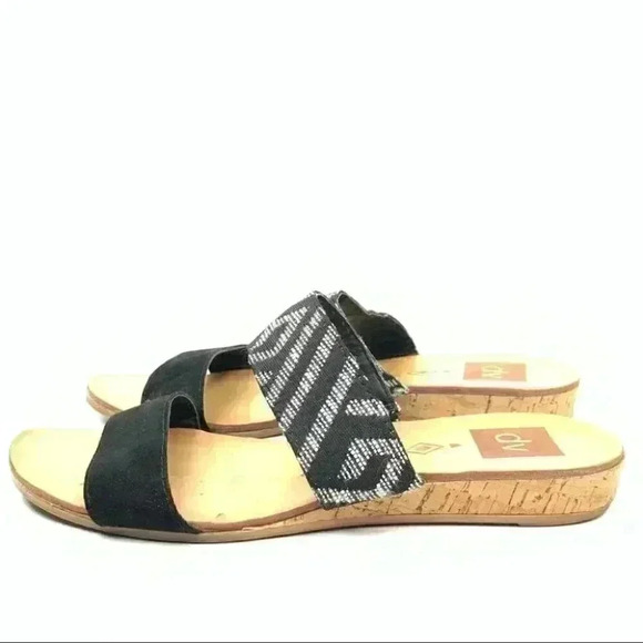 DV dolce Vita womens sandals size 7 black white Aztec strappy cork wedges - Picture 3 of 12
